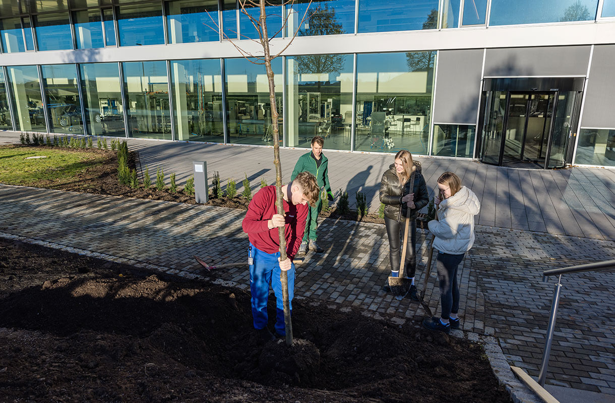 Tree Planting Activity at Modern Office Building Tree Planting Activity at Modern Office Building