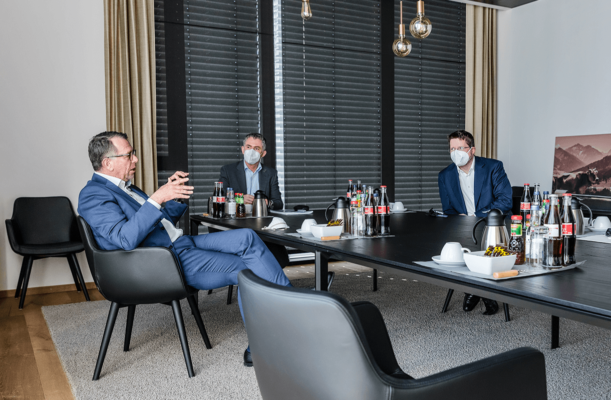 Business Meeting Room with Beverage Setup