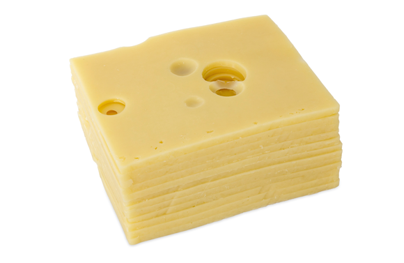 Swiss Cheese Slices with Holes on White Background